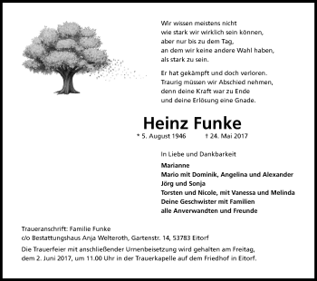 Anzeige von Heinz Funke von Kölner Stadt-Anzeiger / Kölnische Rundschau / Express