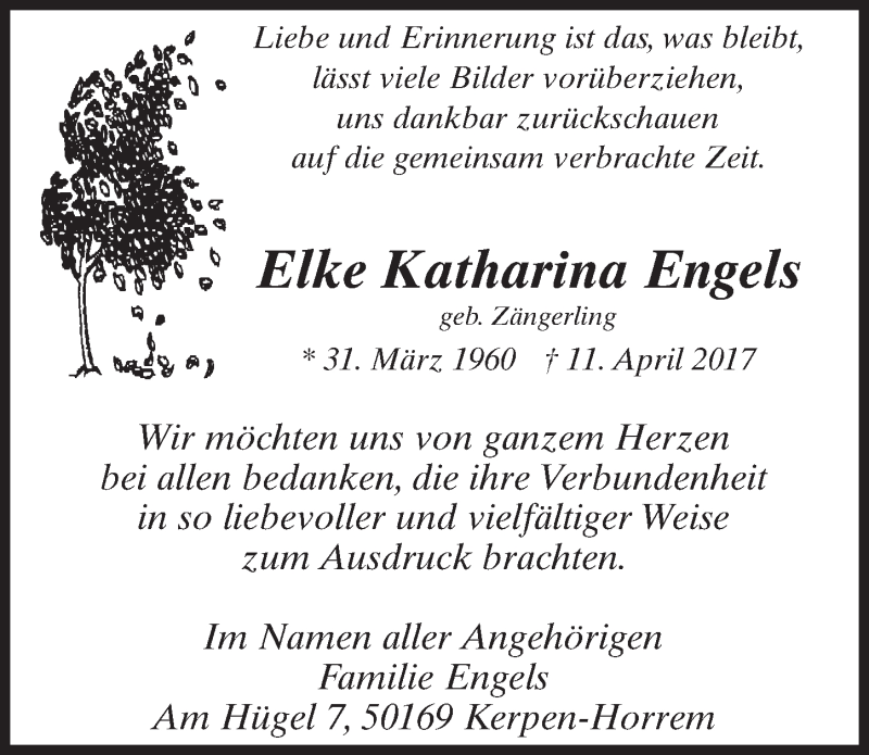  Traueranzeige für Elke Katharina Engels vom 27.05.2017 aus  Sonntags-Post 