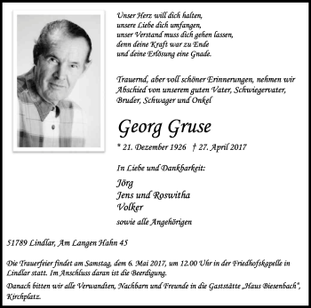 Anzeige von Georg Gruse von Kölner Stadt-Anzeiger / Kölnische Rundschau / Express