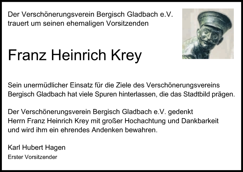  Traueranzeige für Franz Heinrich Krey vom 16.05.2017 aus Kölner Stadt-Anzeiger / Kölnische Rundschau / Express
