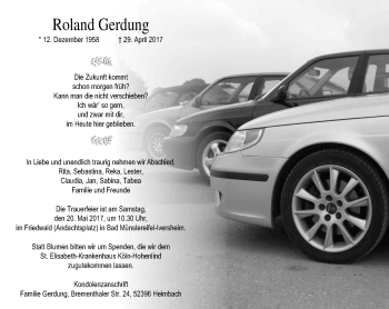 Anzeige von Roland Gerdung von Kölner Stadt-Anzeiger / Kölnische Rundschau / Express