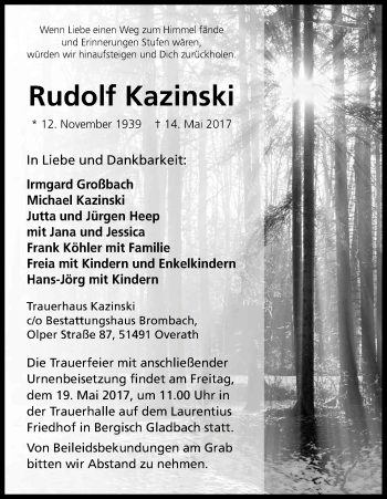 Anzeige von Rudolf Kazinski von Kölner Stadt-Anzeiger / Kölnische Rundschau / Express