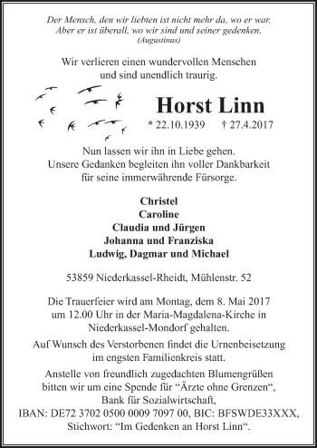 Anzeige von Horst Linn von  Extra Blatt 