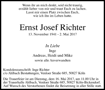 Anzeige von Ernst Josef Richter von Kölner Stadt-Anzeiger / Kölnische Rundschau / Express