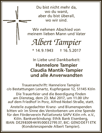 Anzeige von Albert Tampier 