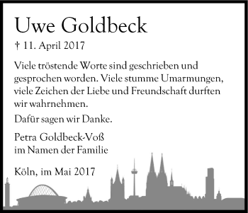 Anzeige von Uwe Goldbeck von Kölner Stadt-Anzeiger / Kölnische Rundschau / Express