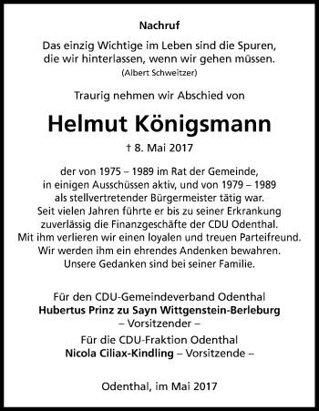 Anzeige von Helmut Königsmann von Kölner Stadt-Anzeiger / Kölnische Rundschau / Express