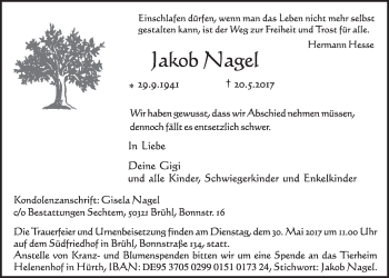 Anzeige von Jakob Nagel von  Schlossbote/Werbekurier 