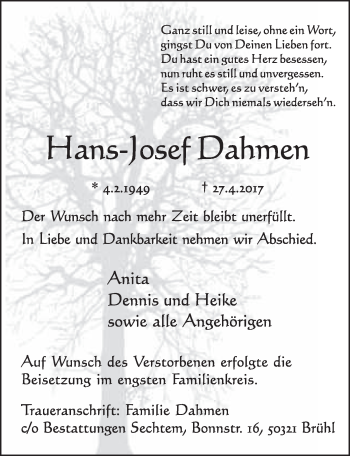 Anzeige von Hans-Josef Dahmen von  Schlossbote/Werbekurier 