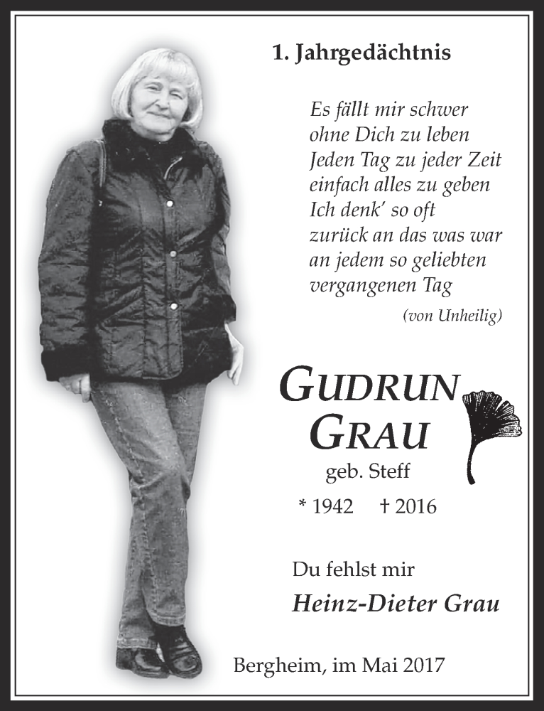  Traueranzeige für Gudrun Grau vom 03.05.2017 aus  Werbepost 