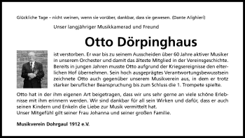 Anzeige von Otto Dörpinghaus von Kölner Stadt-Anzeiger / Kölnische Rundschau / Express