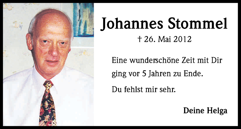  Traueranzeige für Johannes Stommel vom 27.05.2017 aus Kölner Stadt-Anzeiger / Kölnische Rundschau / Express