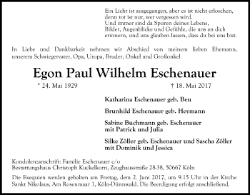 Anzeige von Egon Paul Wilhelm Eschenauer von Kölner Stadt-Anzeiger / Kölnische Rundschau / Express