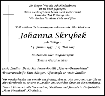 Anzeige von Johanna Skrybek von Kölner Stadt-Anzeiger / Kölnische Rundschau / Express