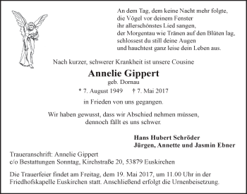 Anzeige von Annelie Gippert von  Sonntags-Post 