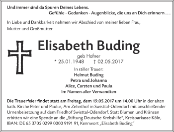 Anzeige von Elisabeth Buding von  Blickpunkt Euskirchen 