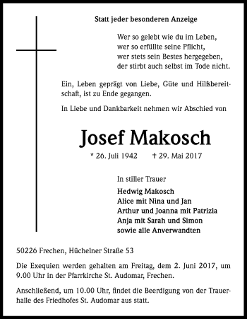 Anzeige von Josef Makosch von Kölner Stadt-Anzeiger / Kölnische Rundschau / Express