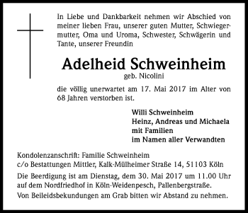 Anzeige von Adelheit Scheinheim von Kölner Stadt-Anzeiger / Kölnische Rundschau / Express