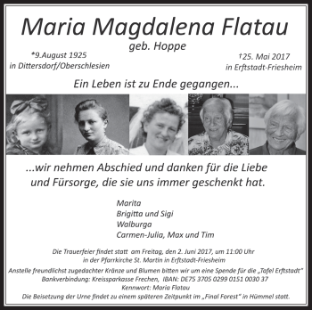 Anzeige von Maria Magdalena Flatau von  Werbepost 