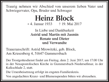 Anzeige von Heinz Block von  Anzeigen Echo 
