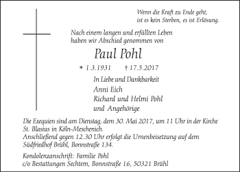 Anzeige von Paul Pohl von  Schlossbote/Werbekurier 