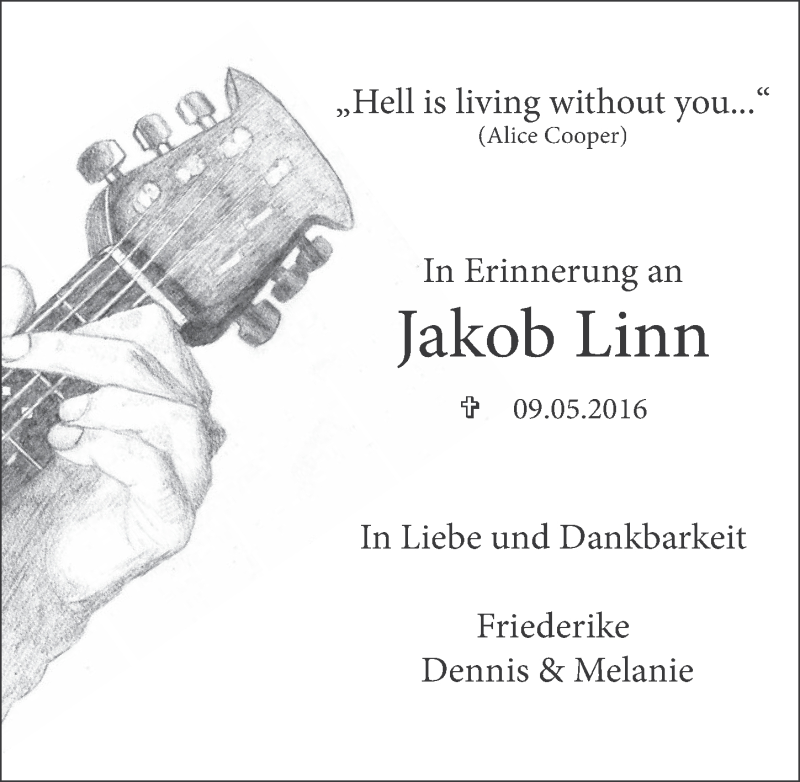  Traueranzeige für Jakob Linn vom 10.05.2017 aus  Schaufenster/Blickpunkt 