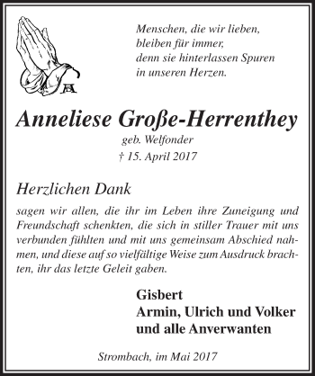 Anzeige von Anneliese Große-Herrenthey von  Anzeigen Echo 