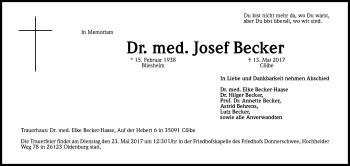Anzeige von Josef Becker von Kölner Stadt-Anzeiger / Kölnische Rundschau / Express