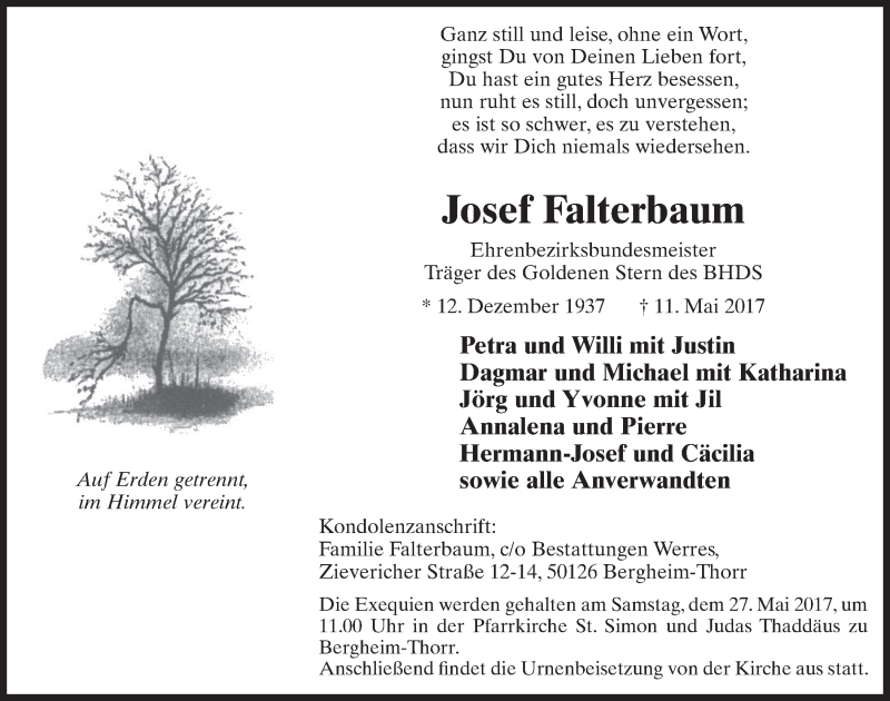  Traueranzeige für Josef Falterbaum vom 20.05.2017 aus  Sonntags-Post 