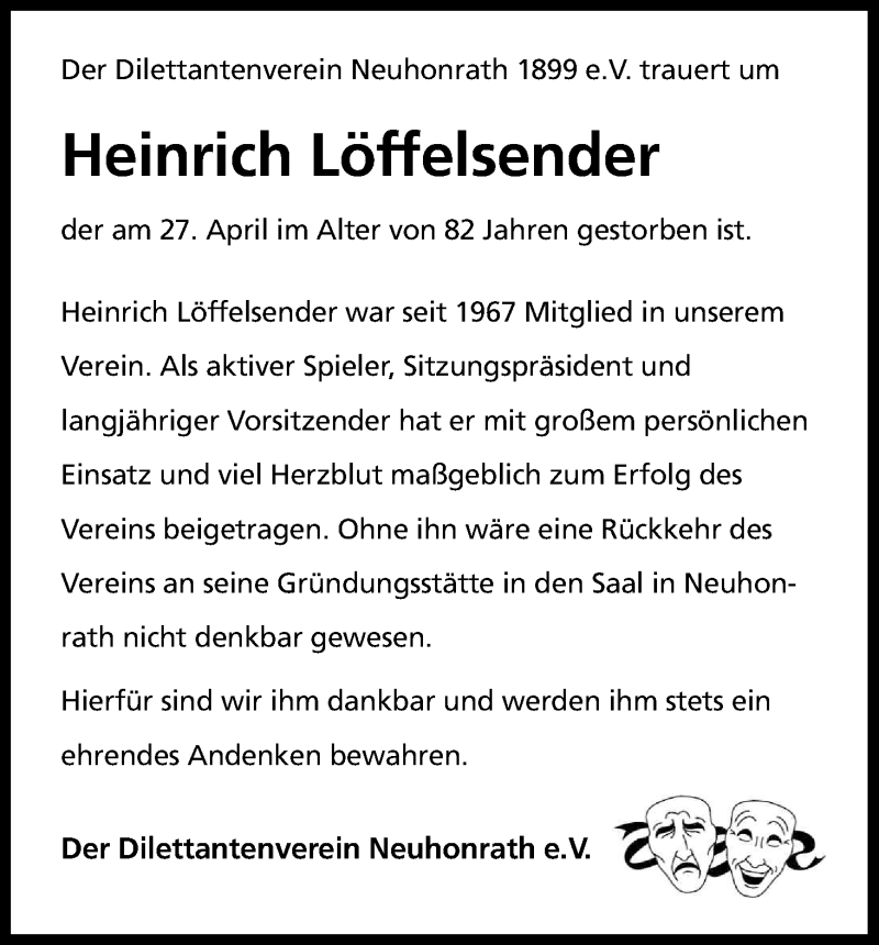  Traueranzeige für Heinrich Löffelsender vom 05.05.2017 aus Kölner Stadt-Anzeiger / Kölnische Rundschau / Express