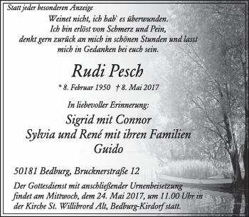 Anzeige von Rudi Pesch von  Sonntags-Post 