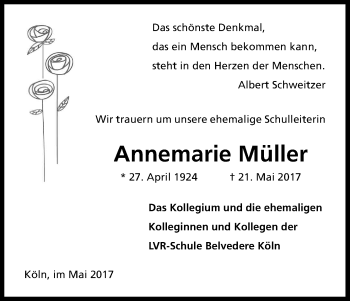 Anzeige von Annemarie Müller von Kölner Stadt-Anzeiger / Kölnische Rundschau / Express