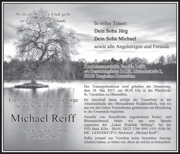 Anzeige von Michael Reiff von  Sonntags-Post 