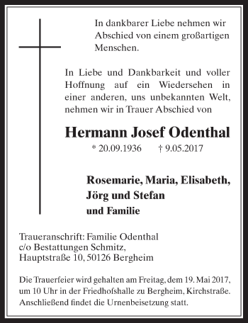 Anzeige von Hermann Josef Odenthal von  Werbepost 