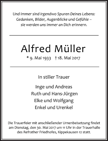 Anzeige von Alfred Müller von  Bergisches Handelsblatt 