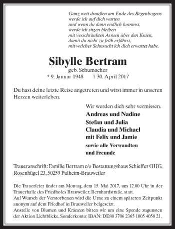 Anzeige von Sibylle Bertram von  Wochenende 
