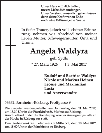Anzeige von Angela Waldyra von  Schlossbote/Werbekurier 