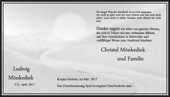 Anzeige von Ludwig Mönkediek von  Sonntags-Post 