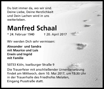 Anzeige von Manfred Schaal von Kölner Stadt-Anzeiger / Kölnische Rundschau / Express