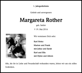 Anzeige von Margareta Rother von Kölner Stadt-Anzeiger / Kölnische Rundschau / Express
