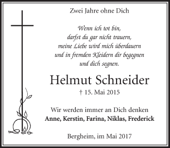 Anzeige von Helmut Schneider von  Sonntags-Post 