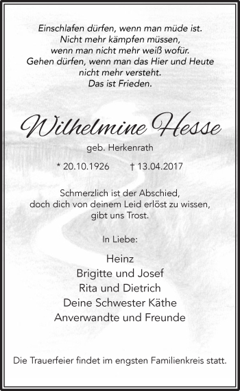 Anzeige von Wilhelmine Hesse von  Lokale Informationen 