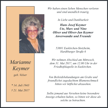 Anzeige von Marianne Keymer von Kölner Stadt-Anzeiger / Kölnische Rundschau / Express