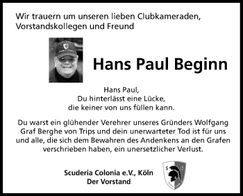 Anzeige von Hans Paul Beginn von Kölner Stadt-Anzeiger / Kölnische Rundschau / Express