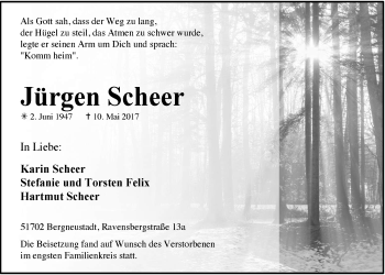 Anzeige von Jürgen Scheer von  Anzeigen Echo 