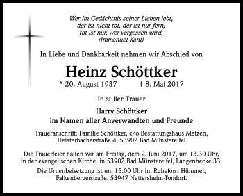 Anzeige von Heinz Schöttker von Kölner Stadt-Anzeiger / Kölnische Rundschau / Express