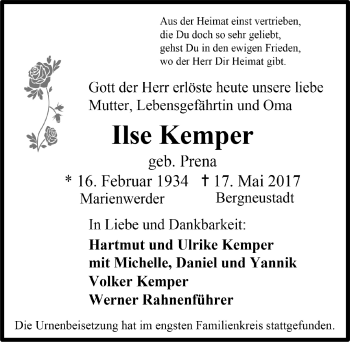 Anzeige von Ilse Kemper von  Anzeigen Echo 
