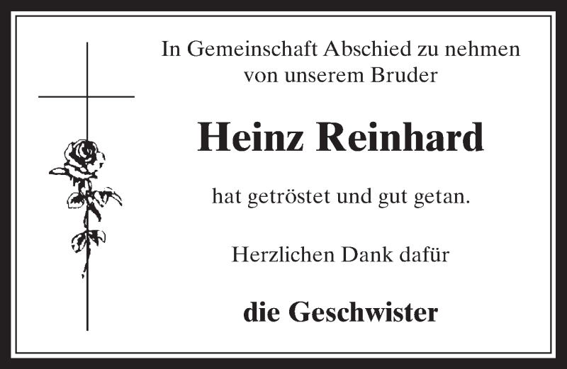  Traueranzeige für Heinz Reinhard vom 17.05.2017 aus  Wochenende 