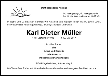 Anzeige von Karl Dieter Müller von Kölner Stadt-Anzeiger / Kölnische Rundschau / Express