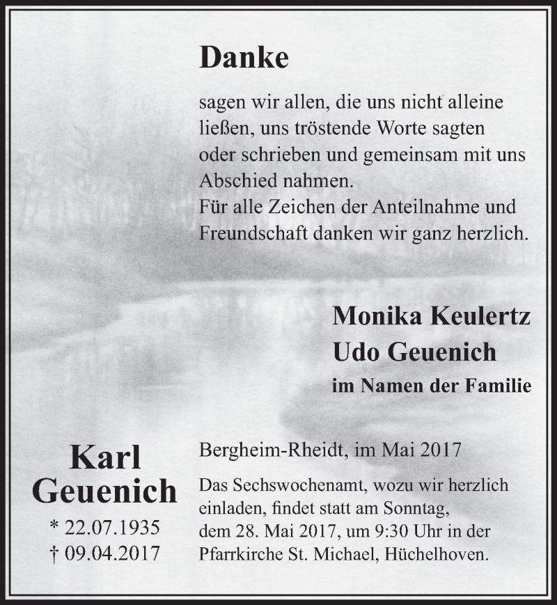  Traueranzeige für Karl Geuenich vom 20.05.2017 aus  Sonntags-Post 